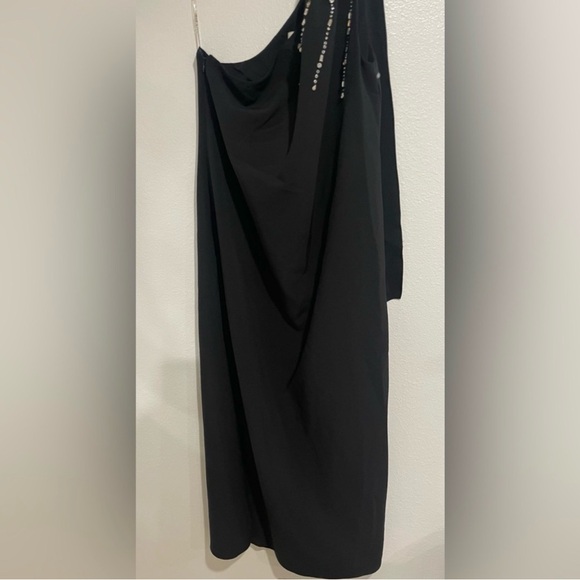 New Sachin & Babi Black Leslie Beaded Drape One Shoulder Crepe Gown In Size 14 - Picture 5 of 8